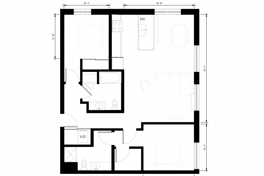 Floor plan for 2 beds, 2 baths, 1116 sqft
